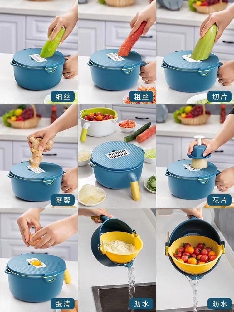 AFFETTAVERDURE MULTIFUNZIONE MANDOLINO AFFETTATRICE CON CONTENITORE SCOLAPIATTI - 10
