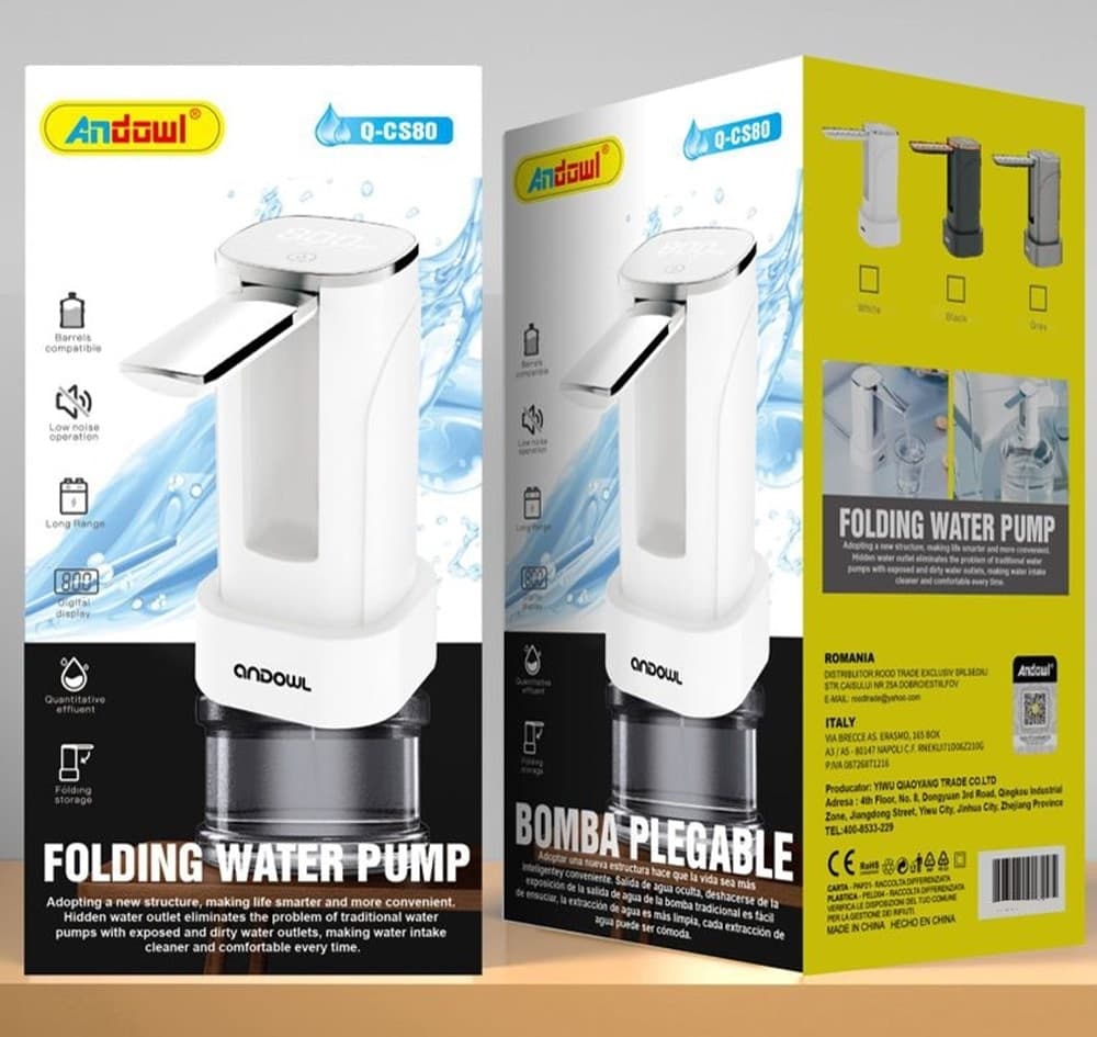POMPA D'ACQUA DISPENSER RICARICABILE USB CON DISPLAY A LED PORTATILE PIEGHEVOLE Q-CS80 - 2