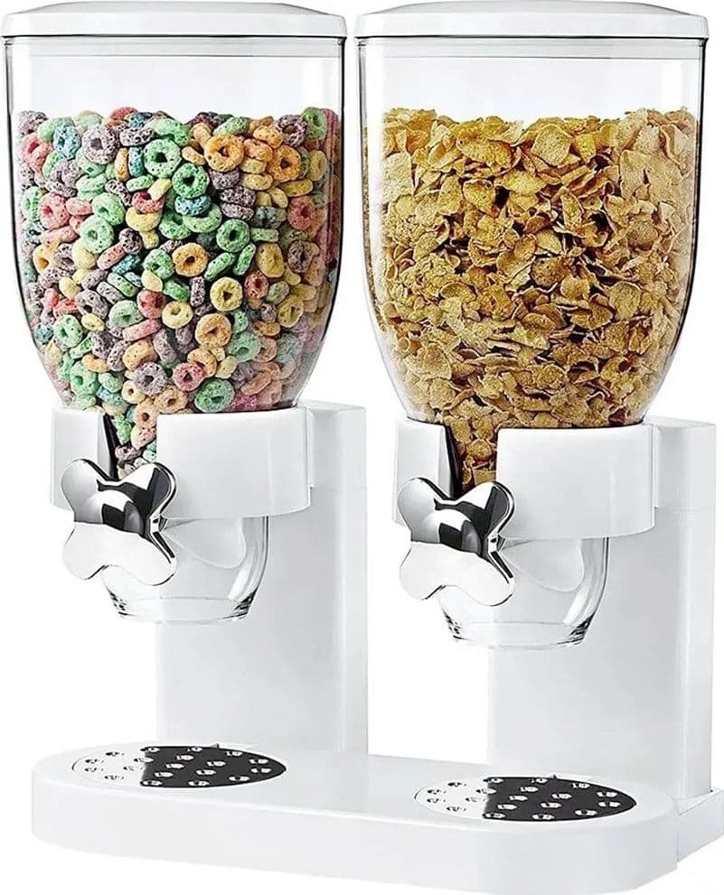 DISPENSER DOPPIO CONTENITORE PER CEREALI CARAMELLE DA 2 LITRI CON CONTROLLO PORZIONI - 2