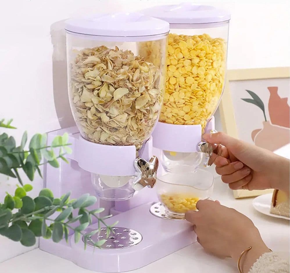 DISPENSER DOPPIO CONTENITORE PER CEREALI CARAMELLE DA 2 LITRI CON CONTROLLO PORZIONI - 4
