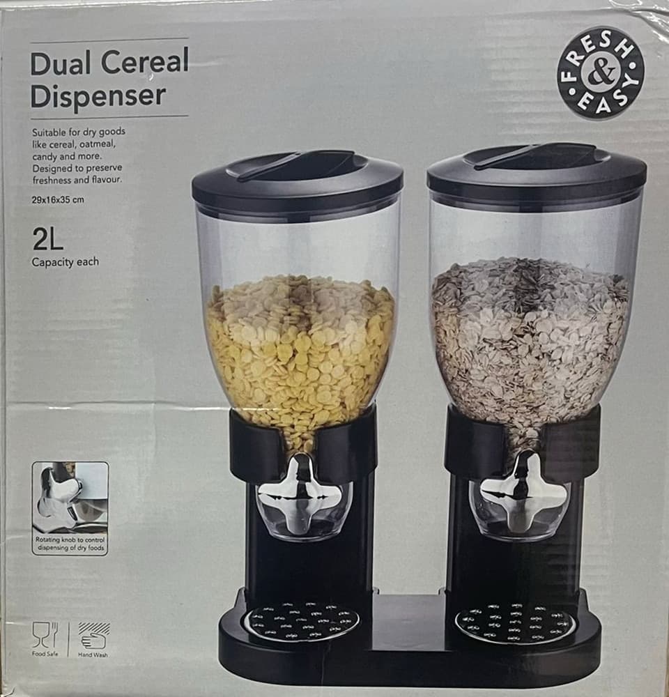 DISPENSER DOPPIO CONTENITORE PER CEREALI CARAMELLE DA 2 LITRI CON CONTROLLO PORZIONI - 6