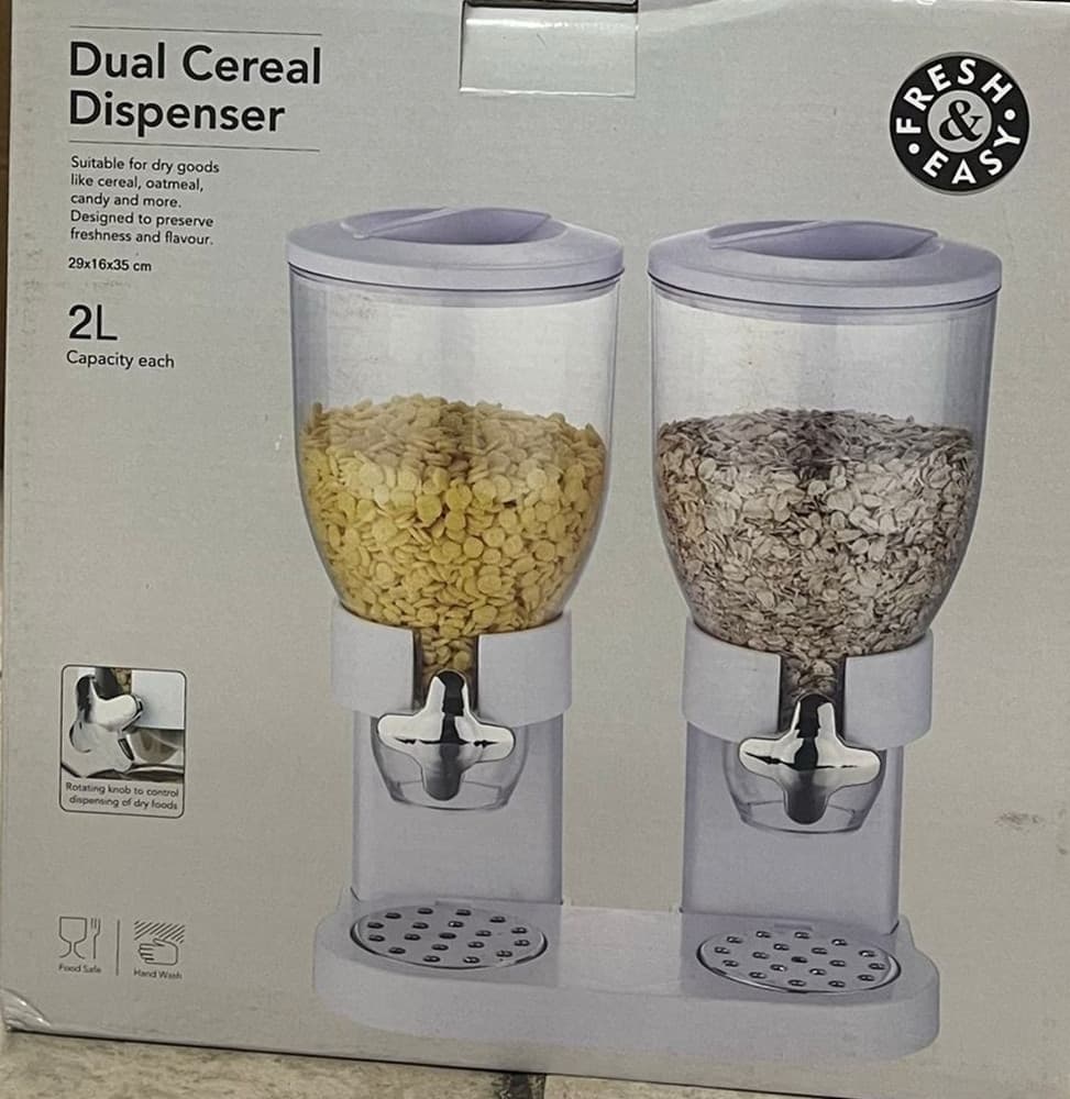 DISPENSER DOPPIO CONTENITORE PER CEREALI CARAMELLE DA 2 LITRI CON CONTROLLO PORZIONI - 7