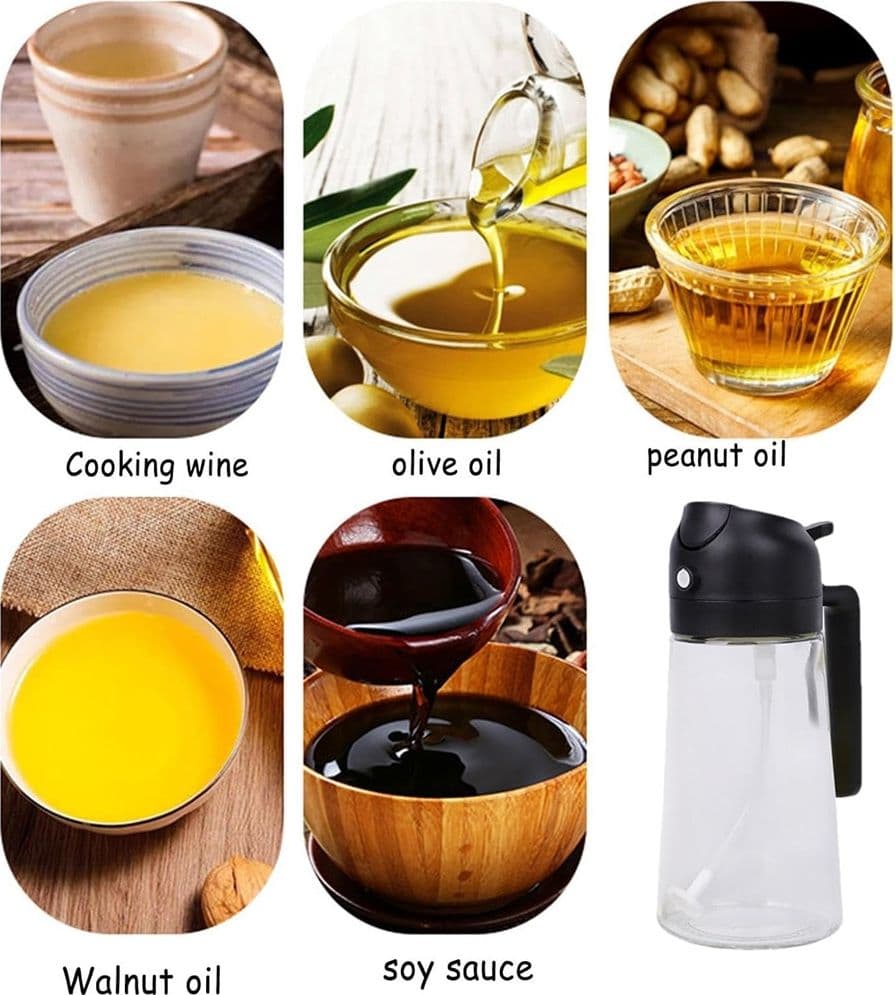 BOTTIGLIA DOSATORE PER VERSARE SPRAY OLIO OLIERA 2IN1 IN VETRO 480ML DISPENSER DA CUCINA - 4
