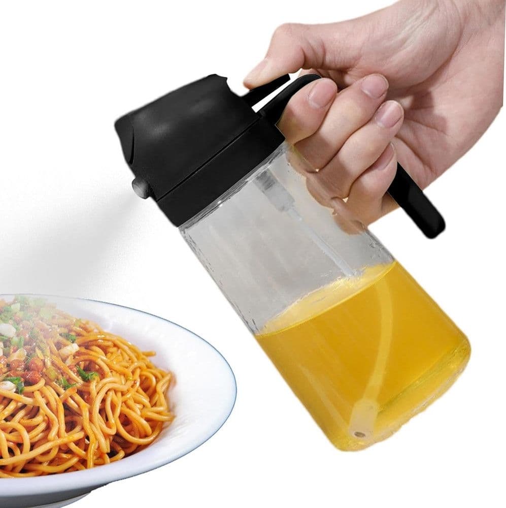 BOTTIGLIA DOSATORE PER VERSARE SPRAY OLIO OLIERA 2IN1 IN VETRO 480ML DISPENSER DA CUCINA - 5