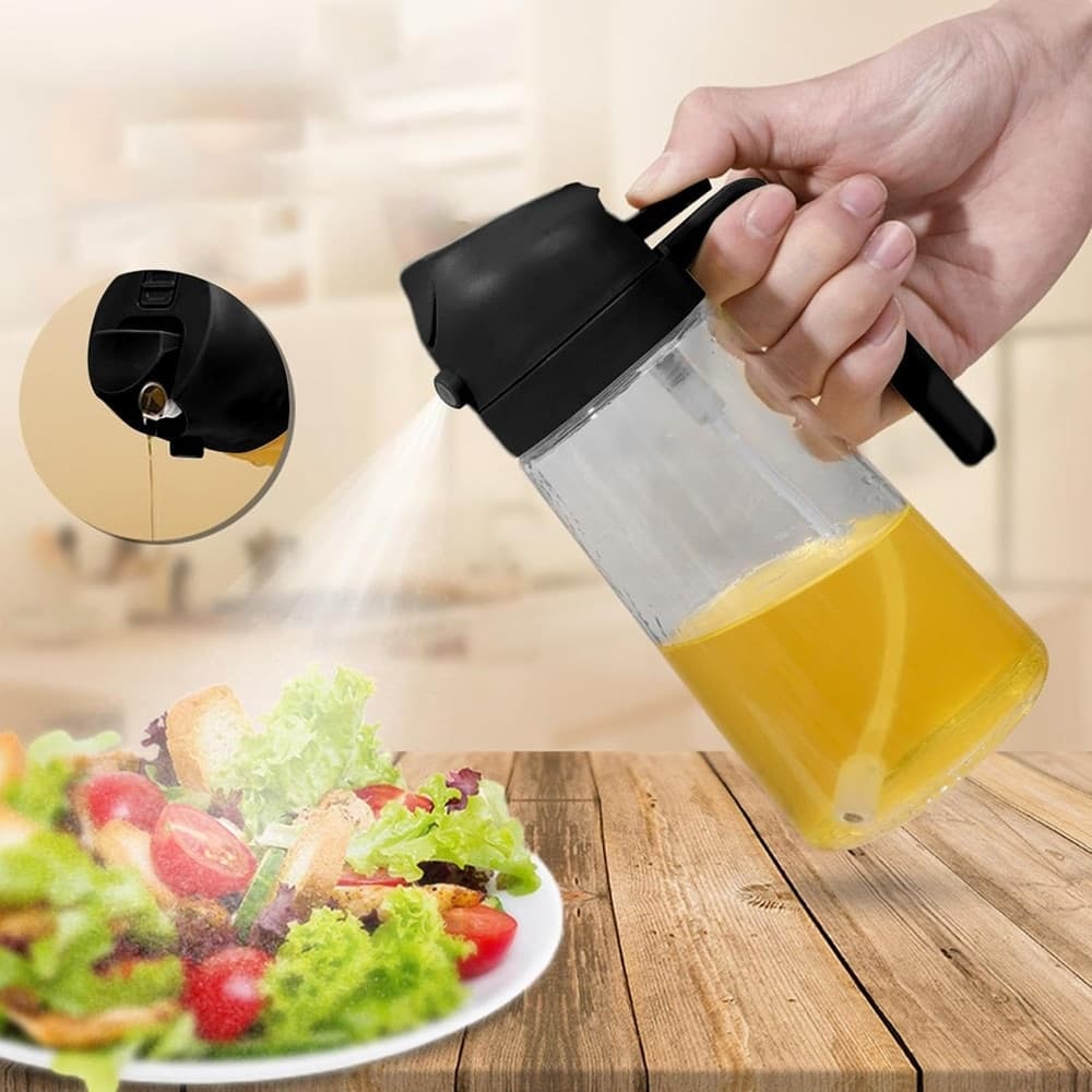BOTTIGLIA DOSATORE PER VERSARE SPRAY OLIO OLIERA 2IN1 IN VETRO 480ML DISPENSER DA CUCINA - 10