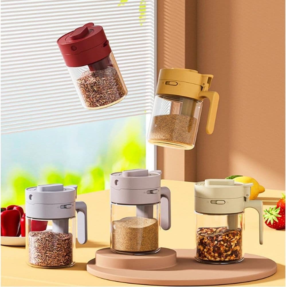 BARATTOLO PORTA SPEZIE MULTIFUNZIONALE 300ML CON CUCCHIAIO COPERCHIO ERMETICO PER CUCINA - 2