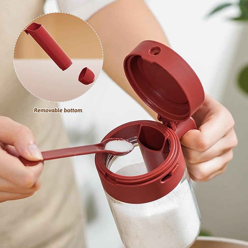 BARATTOLO PORTA SPEZIE MULTIFUNZIONALE 300ML CON CUCCHIAIO COPERCHIO ERMETICO PER CUCINA - 11