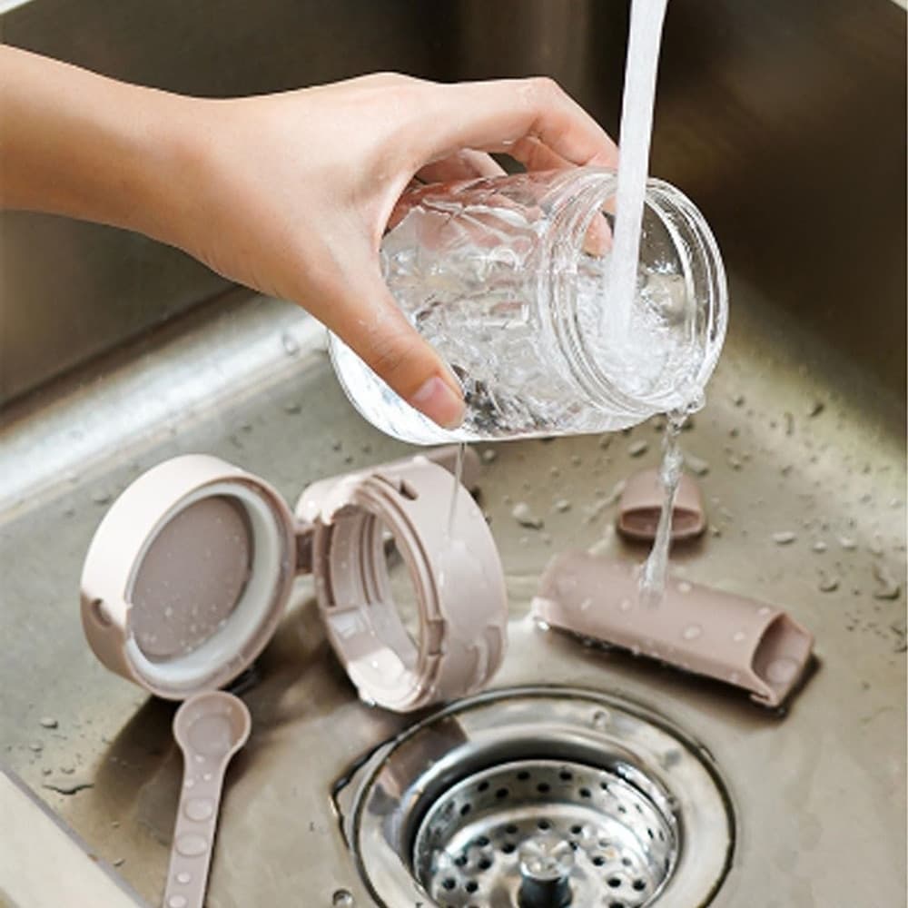 BARATTOLO PORTA SPEZIE MULTIFUNZIONALE 300ML CON CUCCHIAIO COPERCHIO ERMETICO PER CUCINA - 6