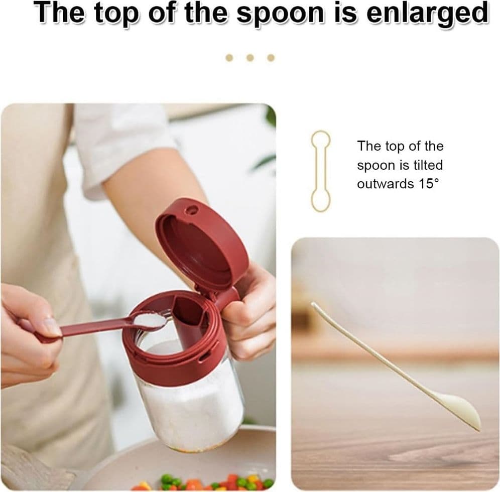 BARATTOLO PORTA SPEZIE MULTIFUNZIONALE 300ML CON CUCCHIAIO COPERCHIO ERMETICO PER CUCINA - 8