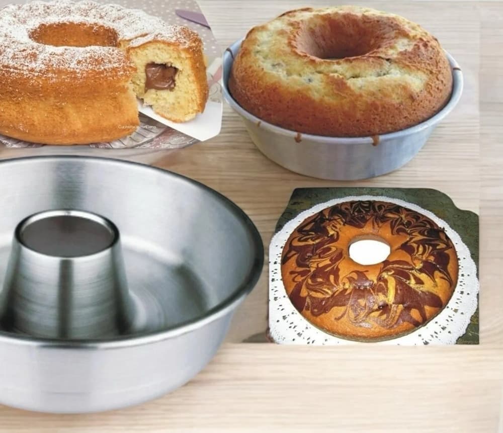 TRIS RUOTI TORTIERA CON BUCO PER CASATIELLO TORTANI CIAMBELLE STAMPO ALLUMINIO 22-26-30CM - 5