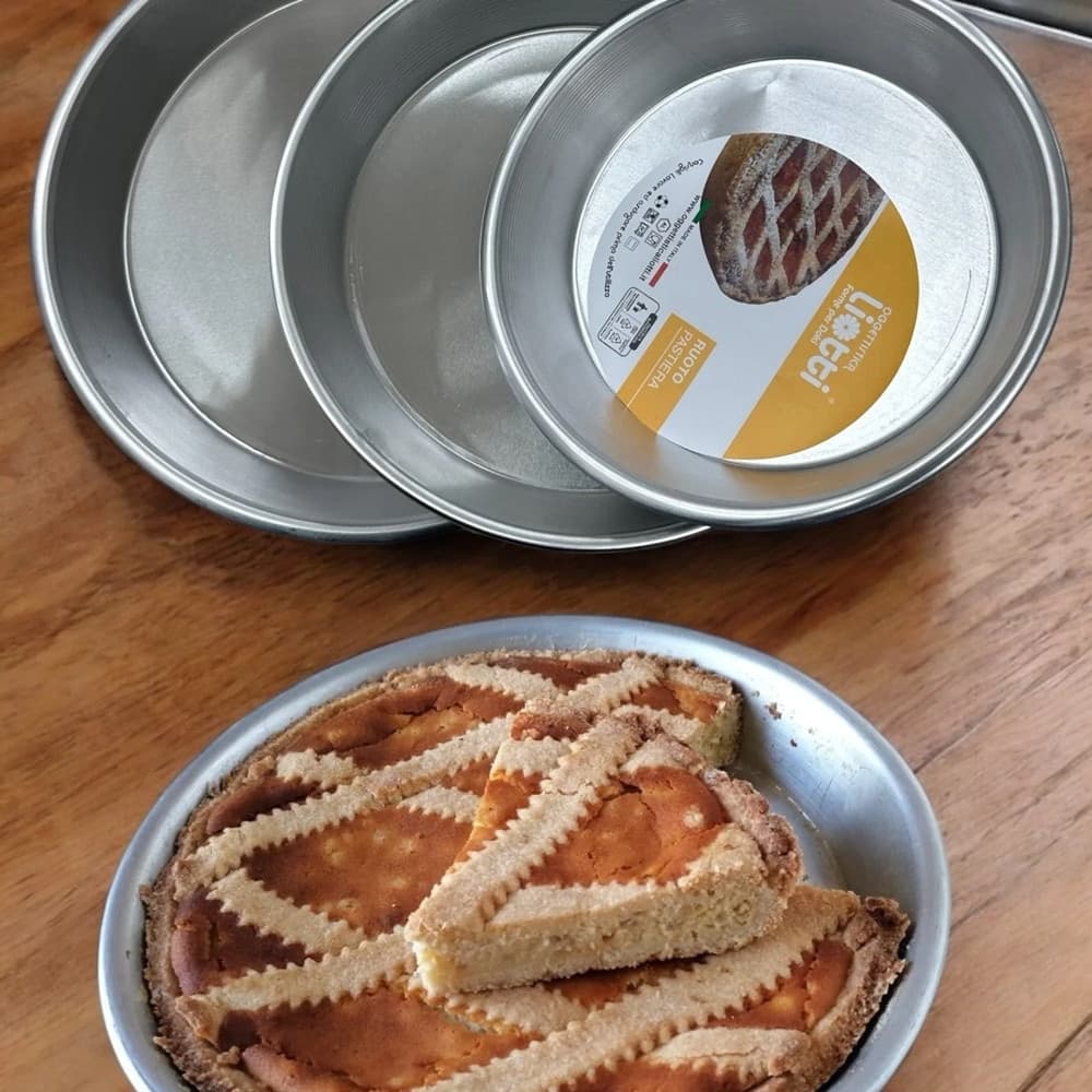 TRIS TEGLIE RUOTI PER PASTIERA CROSTATA DOLCI TRADIZIONALI STAMPO IN ALLUMINIO 22-26-30CM