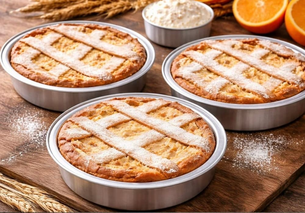TRIS TEGLIE RUOTI PER PASTIERA CROSTATA DOLCI TRADIZIONALI STAMPO IN ALLUMINIO 22-26-30CM - 2