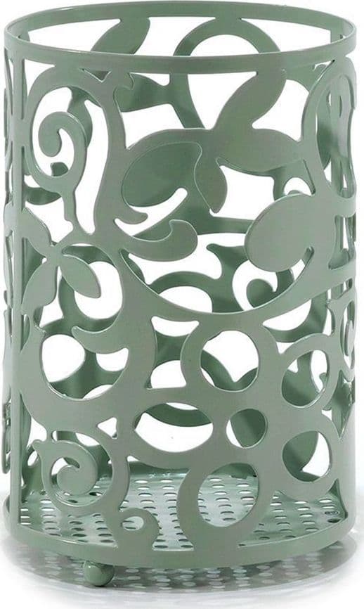 PORTAUTENSILI DA CUCINA IN METALLO VERDE SALVIA H16XØ11CM DESIGN TRAFORATO DECORATIVO - 2