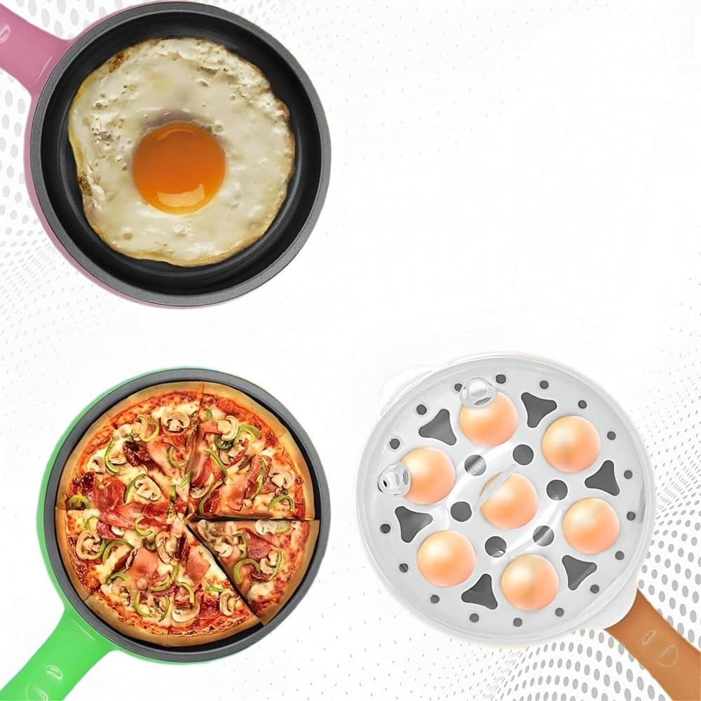 MINI PADELLA ANTIADERENTE ELETTRICA CUOCIUOVA MULTIFUNZIONALE 3 IN 1 PER UOVA SODE VERDURE - 5
