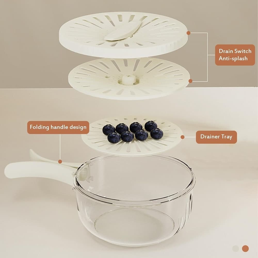 CESTINO MULTIFUNZIONE PER LAVARE CONSERVARE FRUTTA VERDURA CENTRIFUGA MANICO PIEGHEVOLE - 3