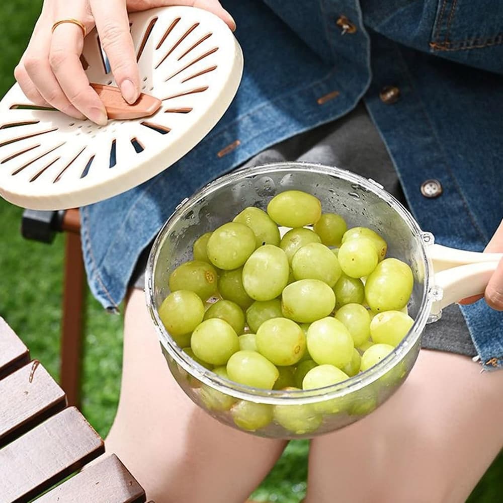 CESTINO MULTIFUNZIONE PER LAVARE CONSERVARE FRUTTA VERDURA CENTRIFUGA MANICO PIEGHEVOLE - 10