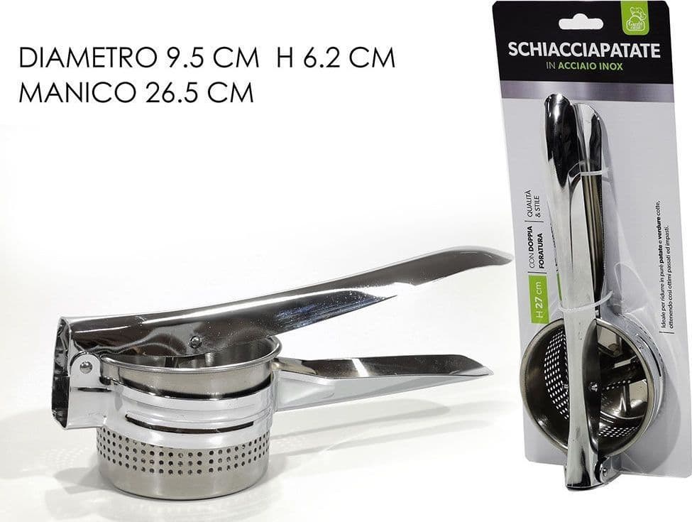 SCHIACCIAPATATE A PRESSIONE IN ACCIAIO INOX CON DOPPIA FORATURA PER PURÈ PASSATI 27 CM - 2
