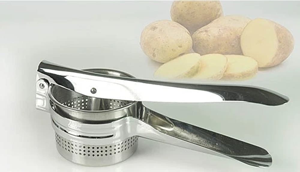 SCHIACCIAPATATE A PRESSIONE IN ACCIAIO INOX CON DOPPIA FORATURA PER PURÈ PASSATI 27 CM - 3