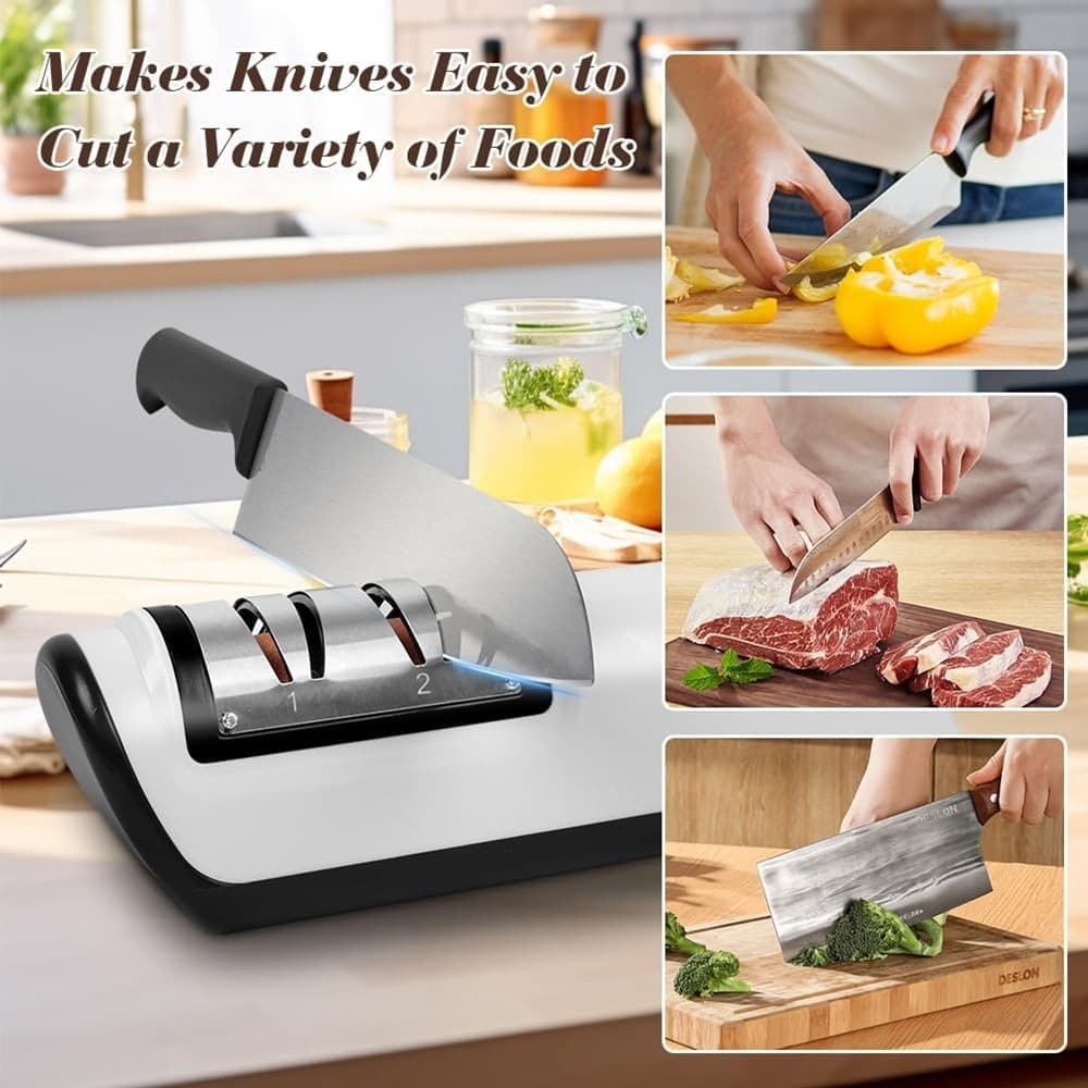 AFFILACOLTELLI ELETTRICO RICARICA USB AFFILA LUCIDA CON BASE ANTISCIVOLO UTENSILI CUCINA - 4