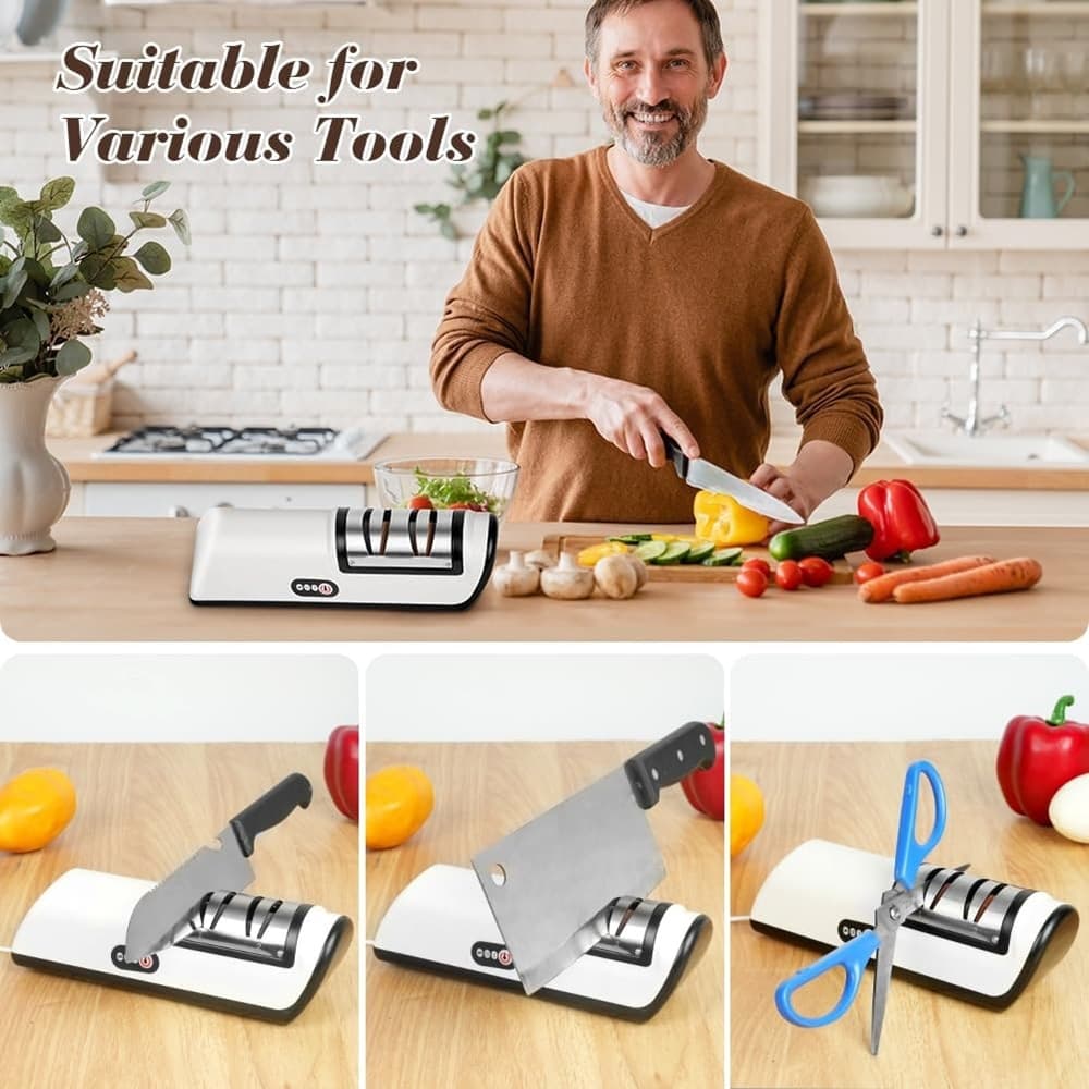 AFFILACOLTELLI ELETTRICO RICARICA USB AFFILA LUCIDA CON BASE ANTISCIVOLO UTENSILI CUCINA - 5