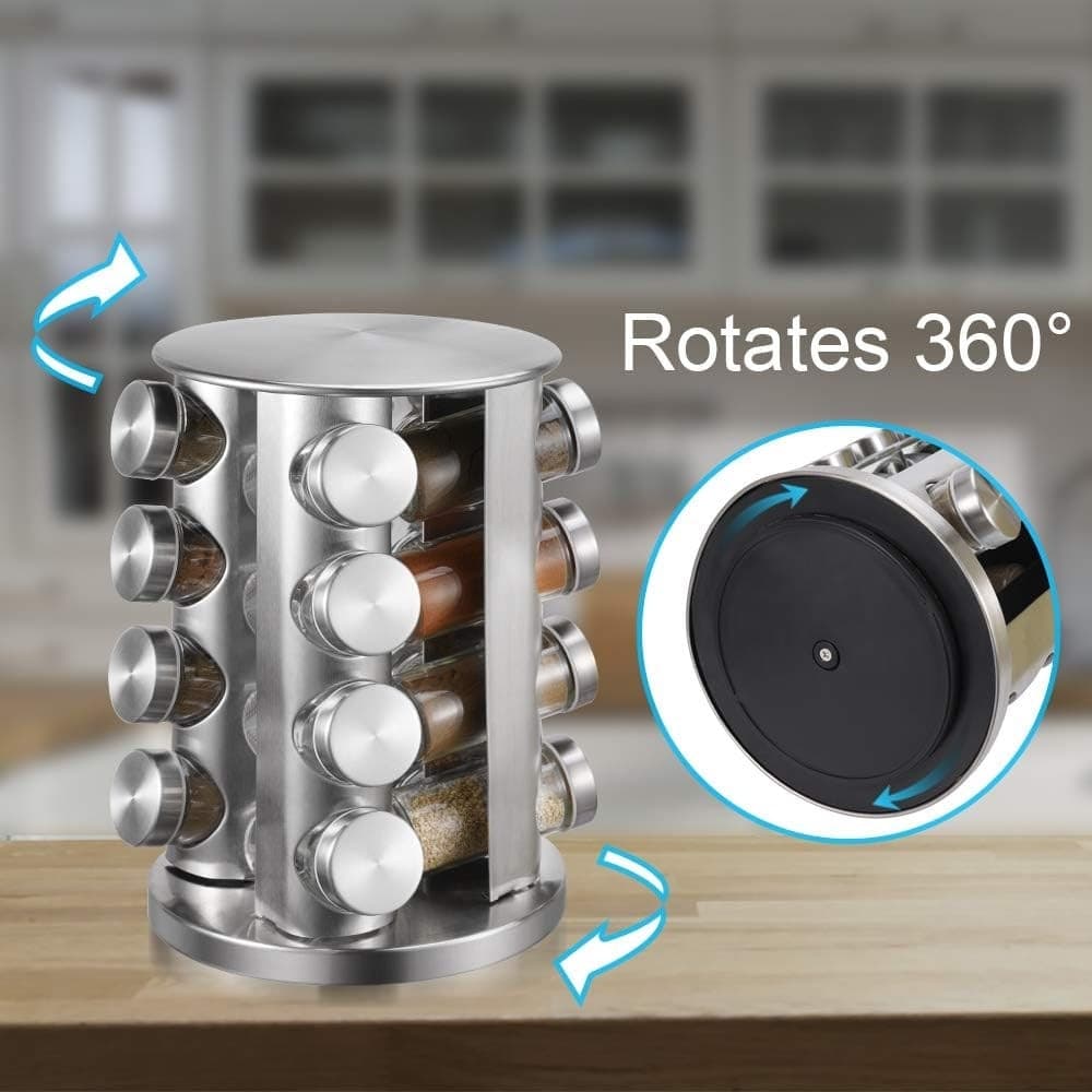 PORTA SPEZIE GIREVOLE A 360° IN ACCIAIO CON 16 BARATTOLI IN VETRO DESIGN COMPATTO MODERNO - 3