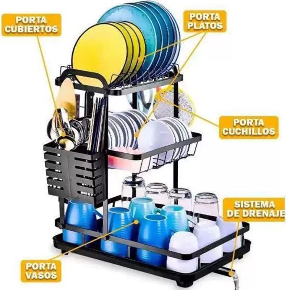 SCOLAPIATTI A 3 LIVELLI ORGANIZER DA CUCINA SUPPORTI PER PIANO LAVORO SISTEMA DI DRENAGGIO - 2