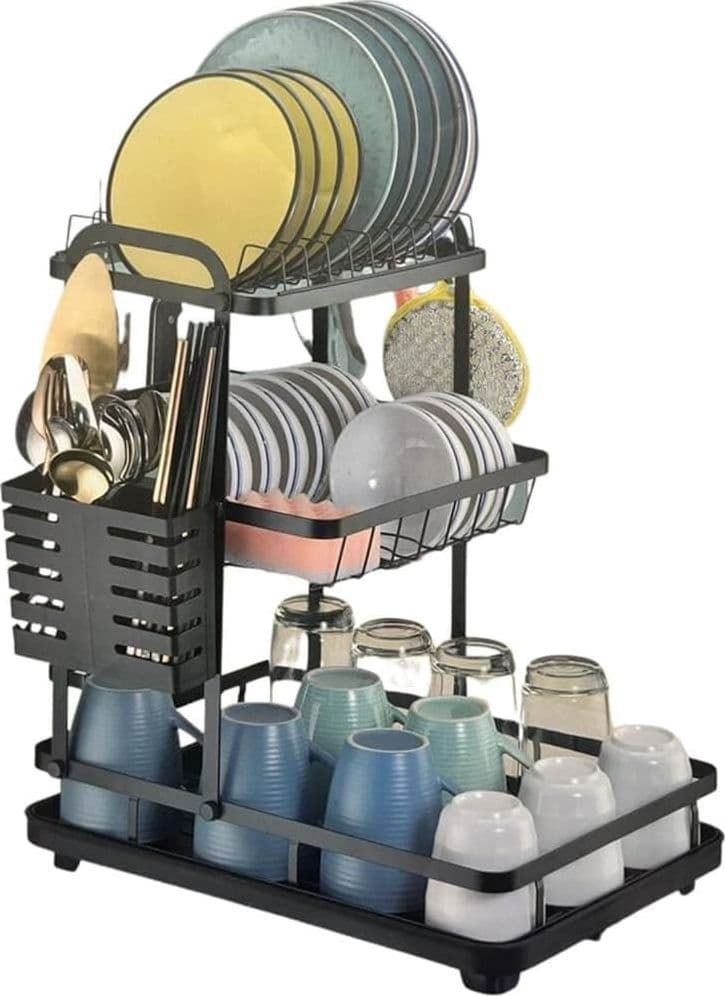 SCOLAPIATTI A 3 LIVELLI ORGANIZER DA CUCINA SUPPORTI PER PIANO LAVORO SISTEMA DI DRENAGGIO - 3
