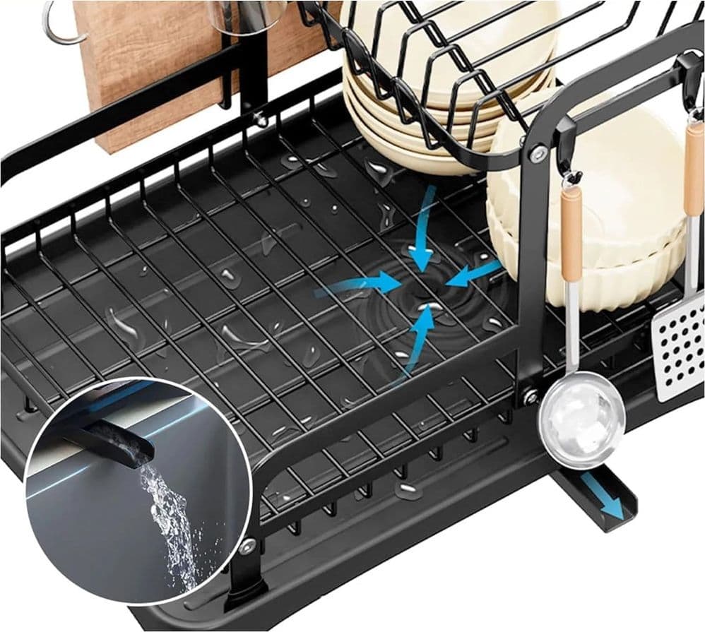 SCOLAPIATTI A 3 LIVELLI ORGANIZER DA CUCINA SUPPORTI PER PIANO LAVORO SISTEMA DI DRENAGGIO - 5