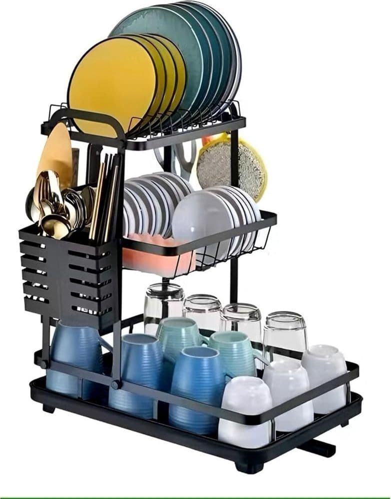 SCOLAPIATTI A 3 LIVELLI ORGANIZER DA CUCINA SUPPORTI PER PIANO LAVORO SISTEMA DI DRENAGGIO - 6
