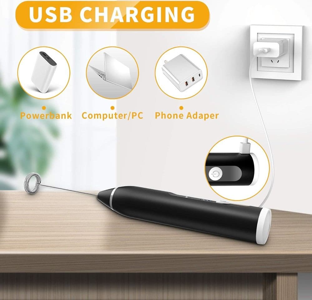 MONTALATTE SBATTITORE ELETTRICO PORTATILE RICARICABILE USB CON FRUSTE VELOCITÀ REGOLABILE - 4