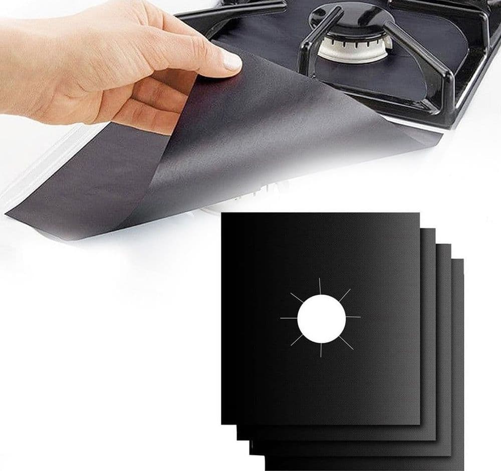 SET 4 PROTEZIONI PER FORNELLI CUCINA PIANO COTTURA GAS ANTIADERENTE RIUTILIZZABILE 27X27CM