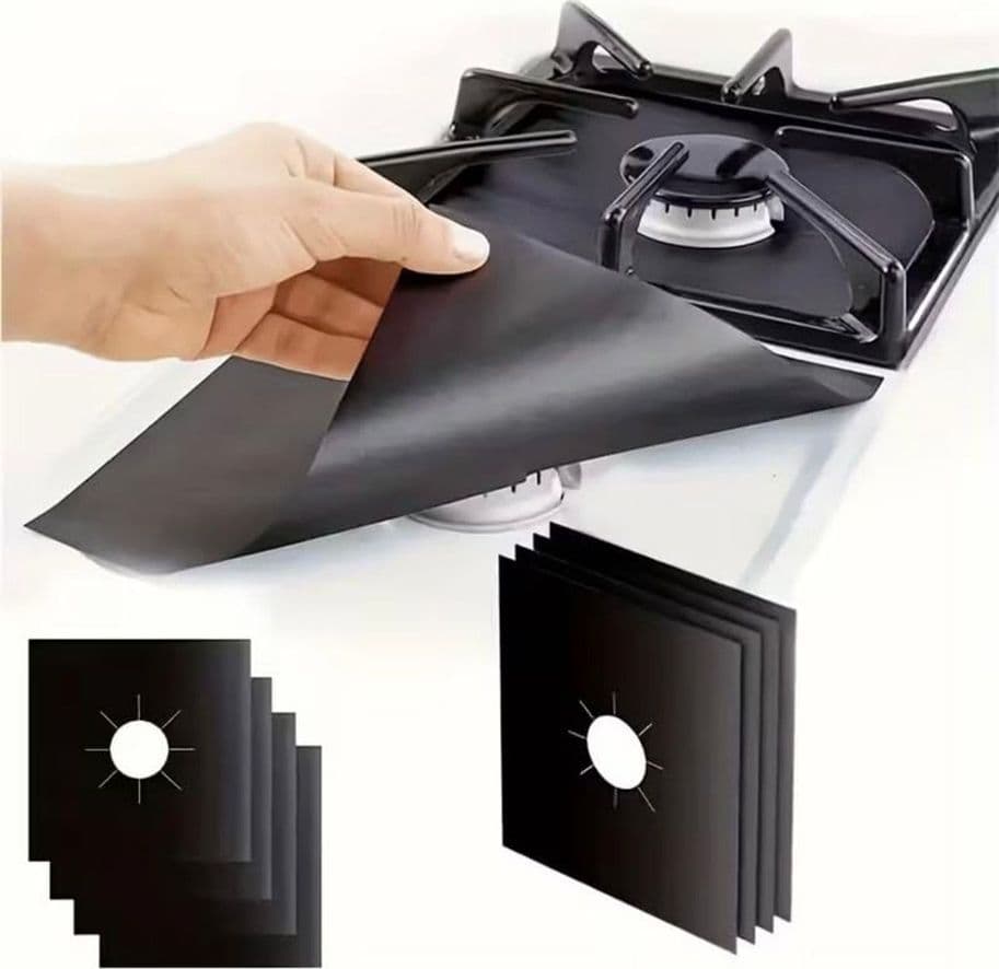 SET 4 PROTEZIONI PER FORNELLI CUCINA PIANO COTTURA GAS ANTIADERENTE RIUTILIZZABILE 27X27CM - 3