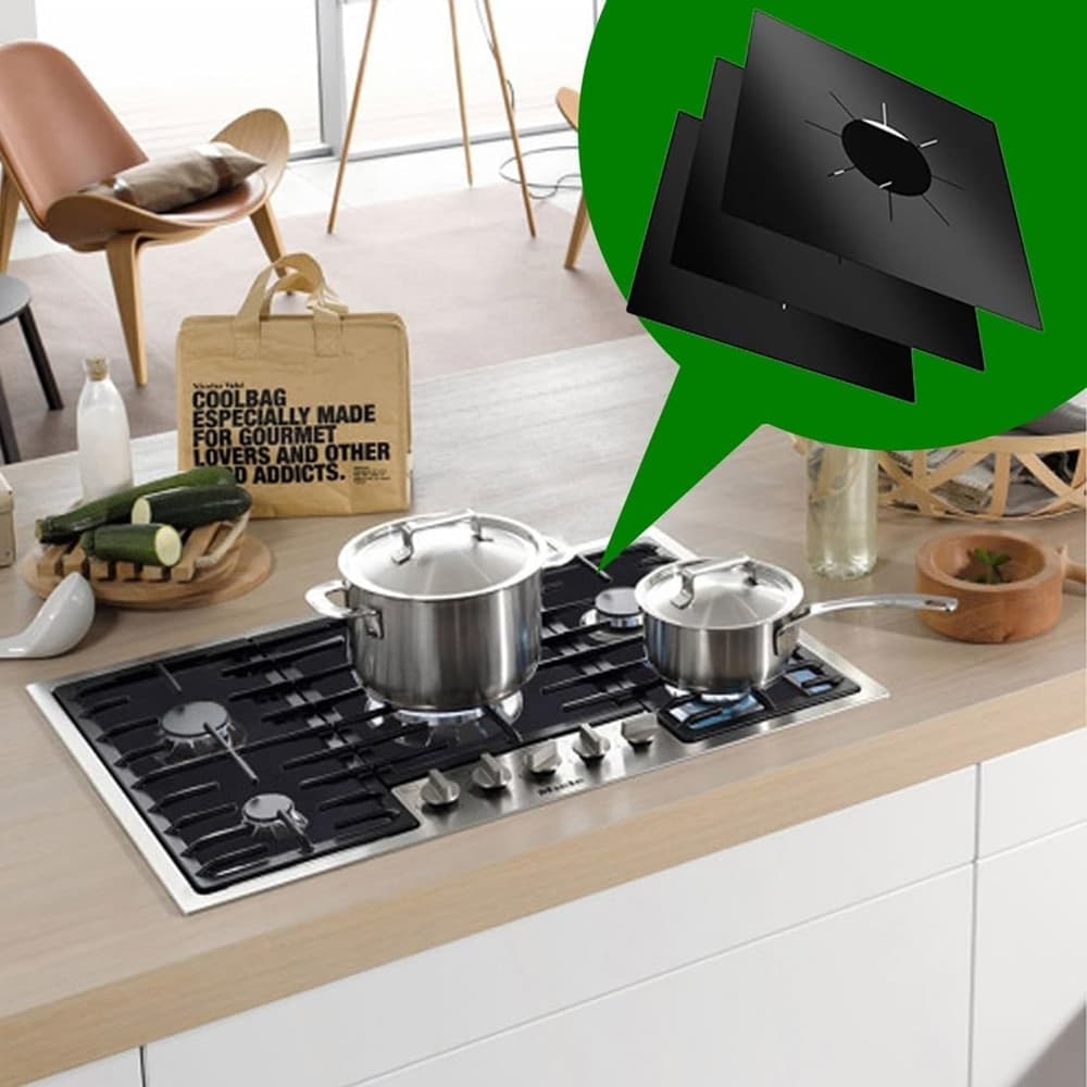 SET 4 PROTEZIONI PER FORNELLI CUCINA PIANO COTTURA GAS ANTIADERENTE RIUTILIZZABILE 27X27CM - 7