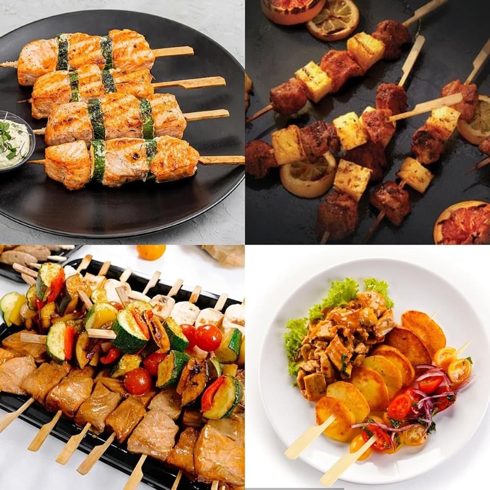 SET 4PZ DA 25 SPIEDINI IN BAMBÙ 9CM STECCHINI MANICO PIATTO PER FESTE ANTIPASTI BBQ 634156 - 9