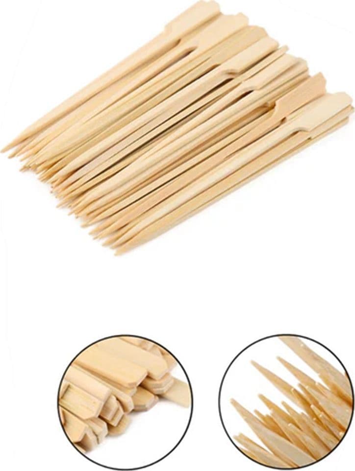 SET 3PZ DA 25 SPIEDINI IN BAMBÙ 12CM STECCHINI MANICO PIATTO PER FESTE ANTIPASTI BBQ 634157 - 3