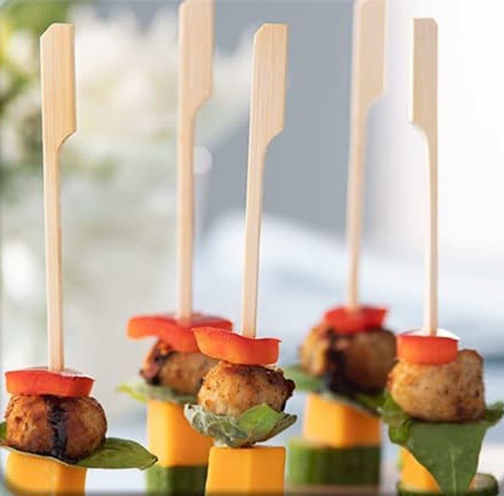SET 3PZ DA 25 SPIEDINI IN BAMBÙ 12CM STECCHINI MANICO PIATTO PER FESTE ANTIPASTI BBQ 634157 - 5