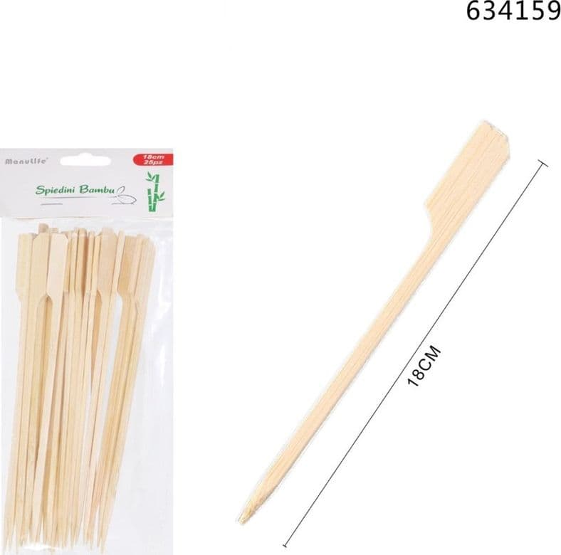 SET 3PZ DA 25 SPIEDINI IN BAMBÙ 18CM STECCHINI MANICO PIATTO PER FESTE ANTIPASTI BBQ 634159 - 2