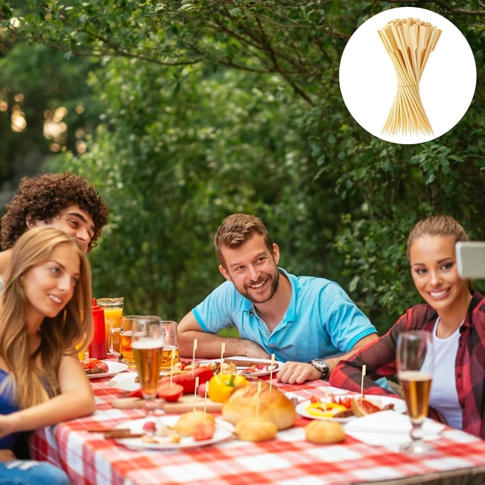 SET 3PZ DA 25 SPIEDINI IN BAMBÙ 18CM STECCHINI MANICO PIATTO PER FESTE ANTIPASTI BBQ 634159 - 7