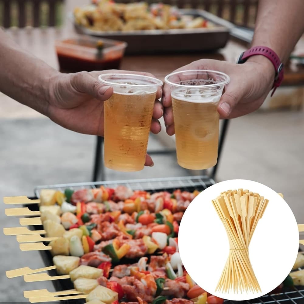 SET 3PZ DA 25 SPIEDINI IN BAMBÙ 18CM STECCHINI MANICO PIATTO PER FESTE ANTIPASTI BBQ 634159 - 8