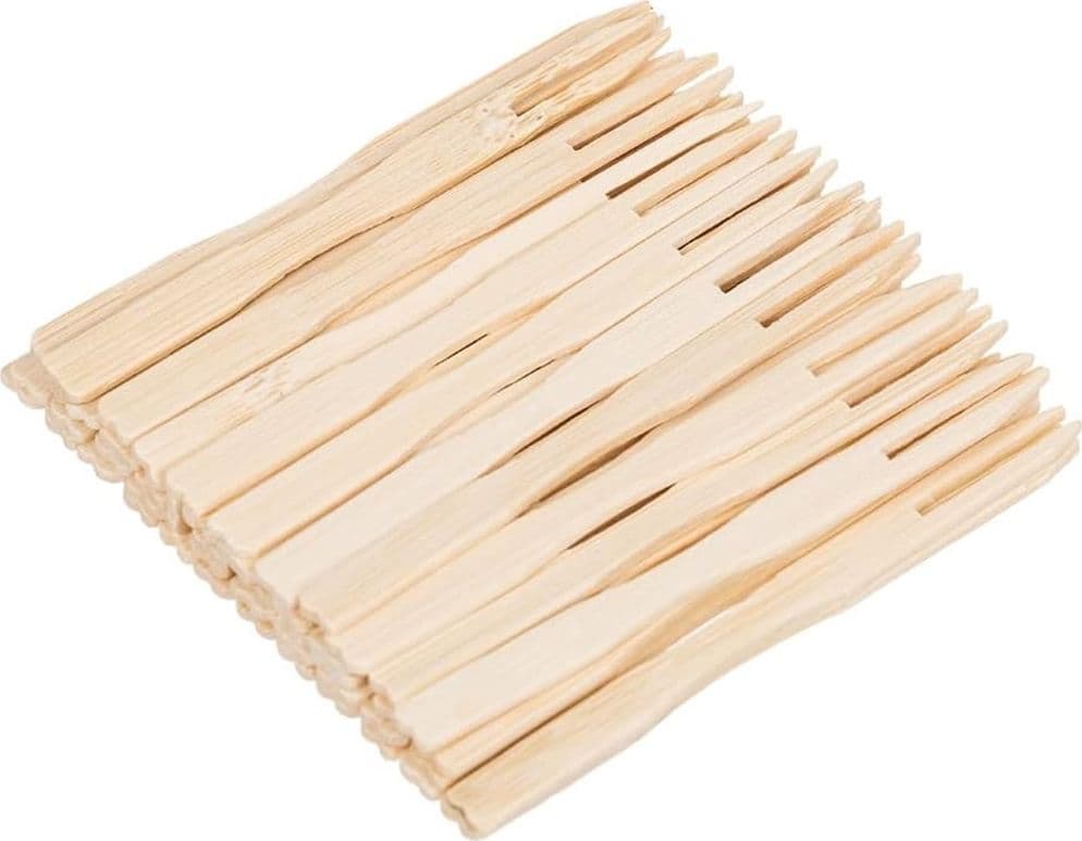 SET 4PZ DA 50 SPIEDINI A DUE PUNTE IN BAMBÙ 8.8CM MINI FORCHETTE COCKTAIL ANTIPASTI 634160 - 4