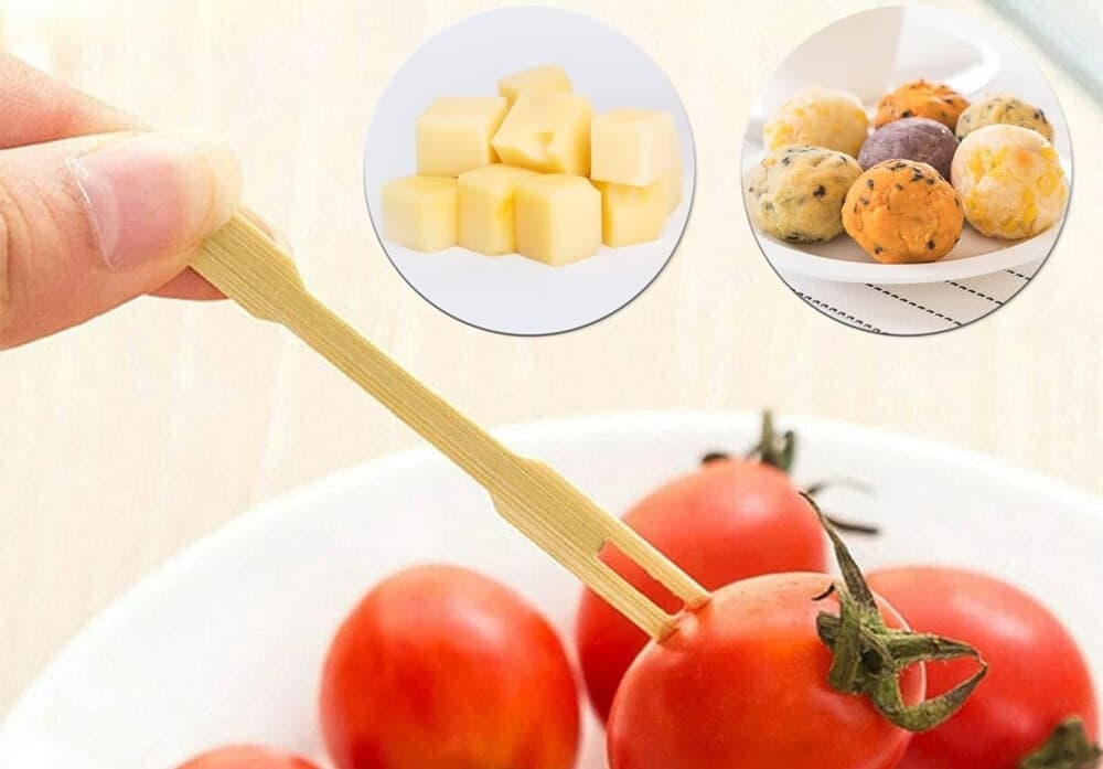 SET 4PZ DA 50 SPIEDINI A DUE PUNTE IN BAMBÙ 8.8CM MINI FORCHETTE COCKTAIL ANTIPASTI 634160 - 6