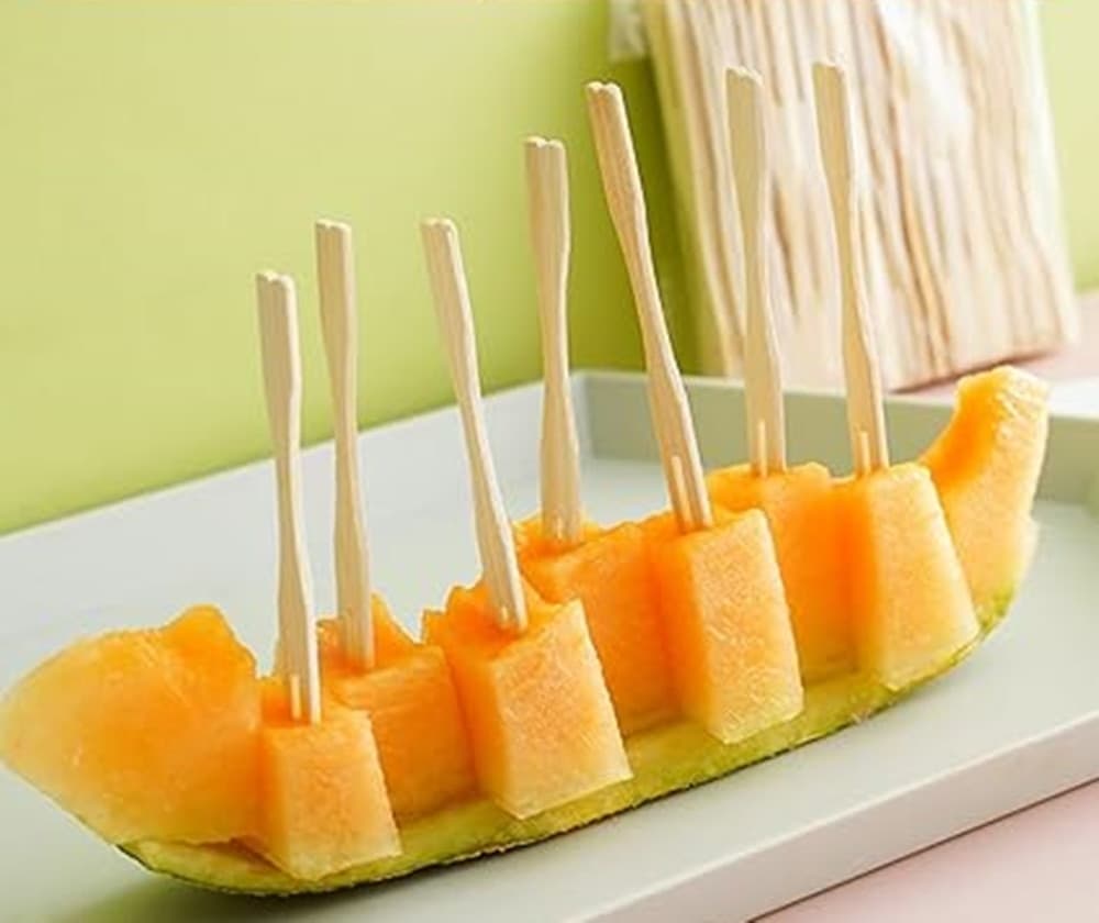SET 4PZ DA 50 SPIEDINI A DUE PUNTE IN BAMBÙ 8.8CM MINI FORCHETTE COCKTAIL ANTIPASTI 634160 - 8