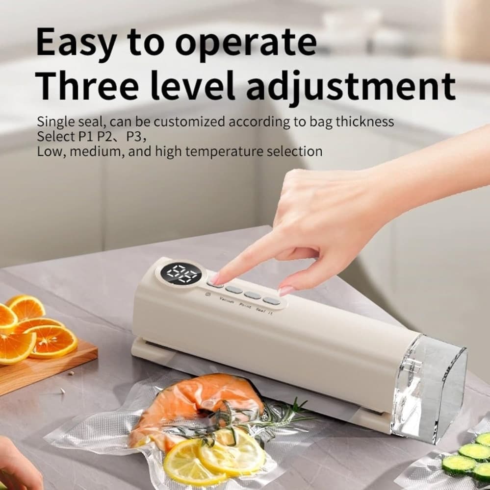 MACCHINA SOTTOVUOTO PORTATILE MULTIFUNZIONE SENZA FILI RICARICA USB DISPLAY LED ALIMENTI - 3