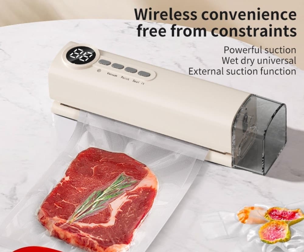 MACCHINA SOTTOVUOTO PORTATILE MULTIFUNZIONE SENZA FILI RICARICA USB DISPLAY LED ALIMENTI - 4
