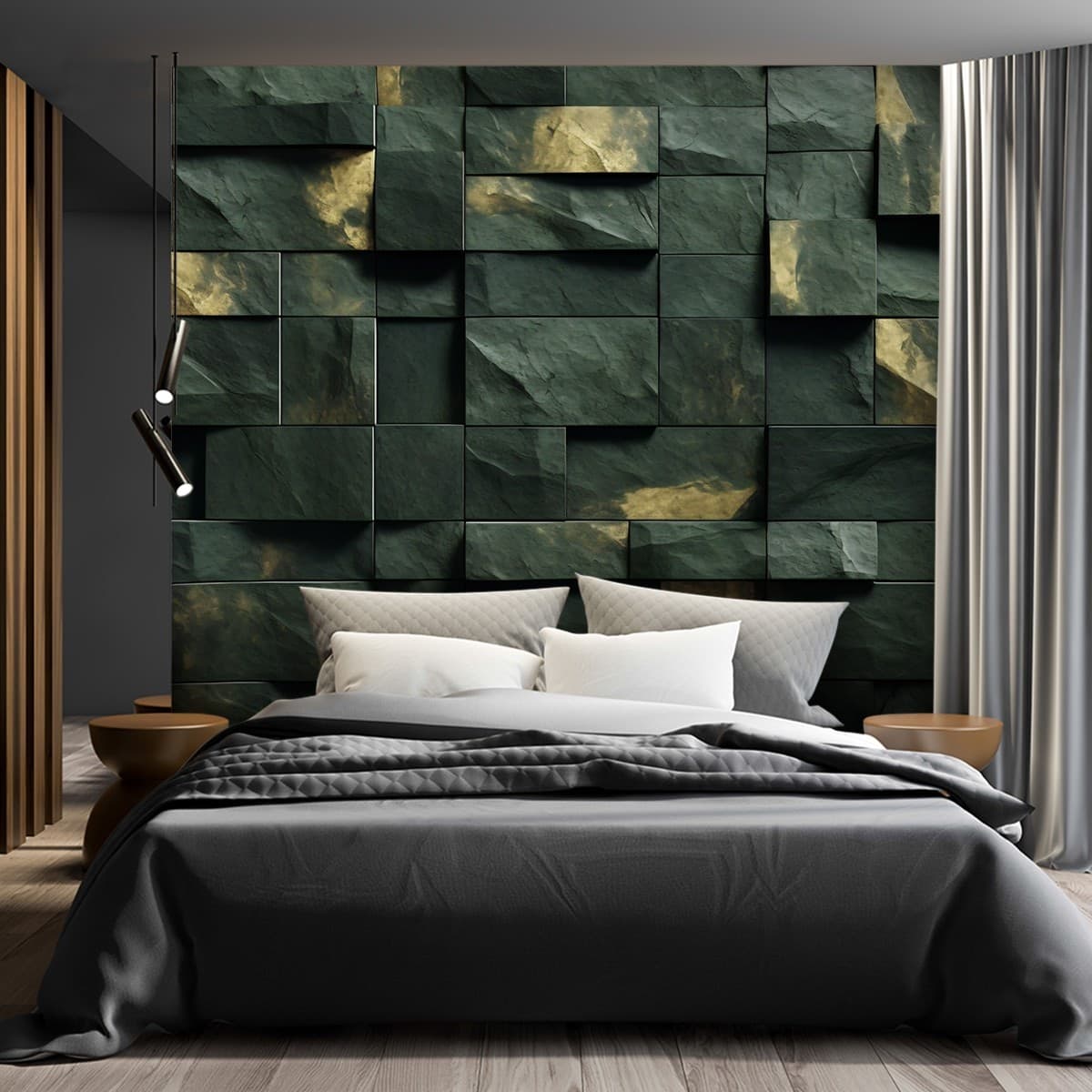 Carta Da Parati, Cubo verde a mosaico 3D - 2