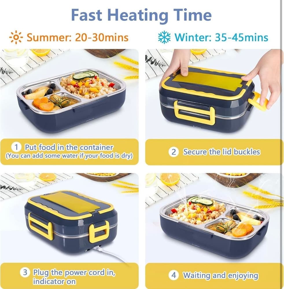 SCALDAVIVANDE ELETTRICO LUNCH BOX PORTATILE 220V 12V BORSA TRASPORTO FORCHETTA CUCCHIAIO - 2