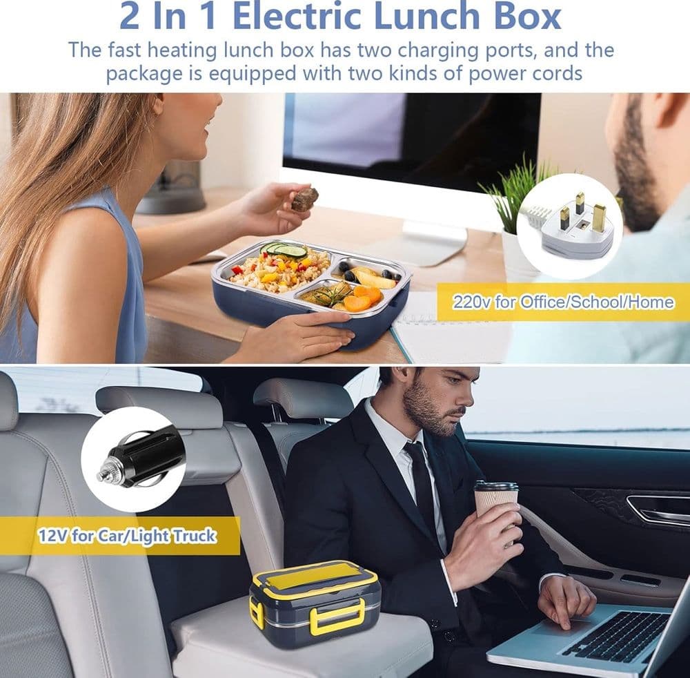 SCALDAVIVANDE ELETTRICO LUNCH BOX PORTATILE 220V 12V BORSA TRASPORTO FORCHETTA CUCCHIAIO - 5