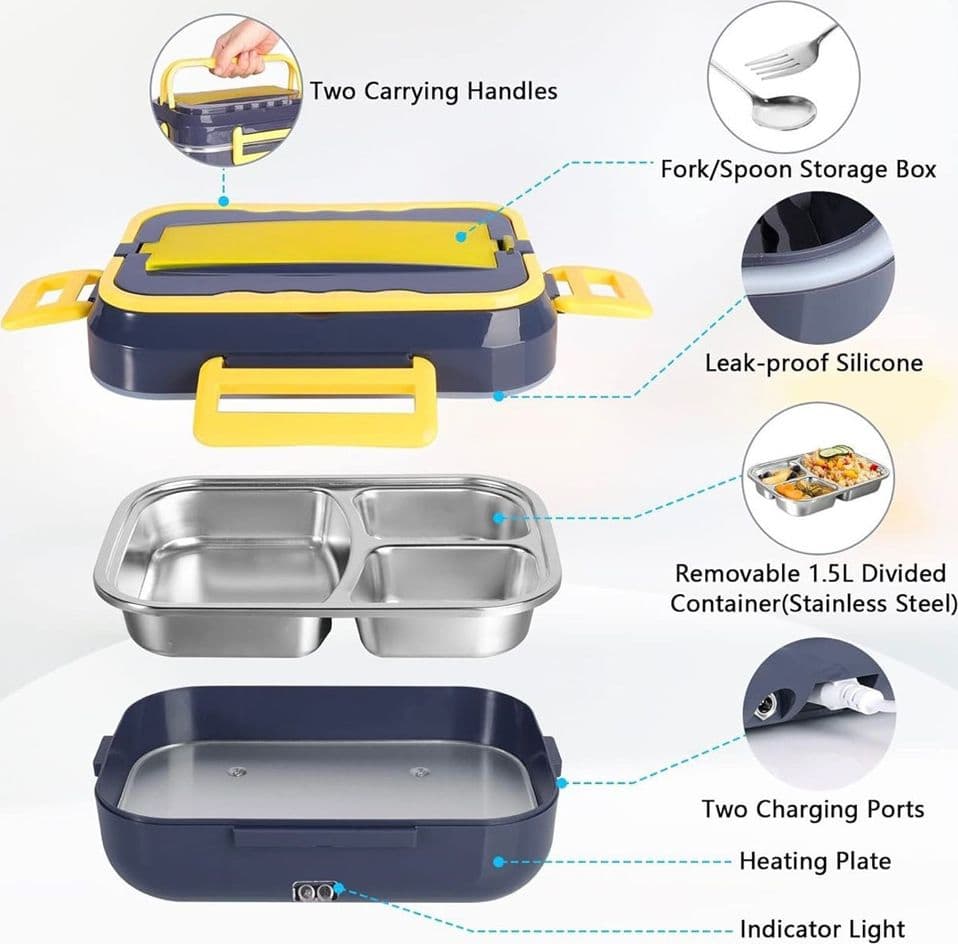 SCALDAVIVANDE ELETTRICO LUNCH BOX PORTATILE 220V 12V BORSA TRASPORTO FORCHETTA CUCCHIAIO - 6