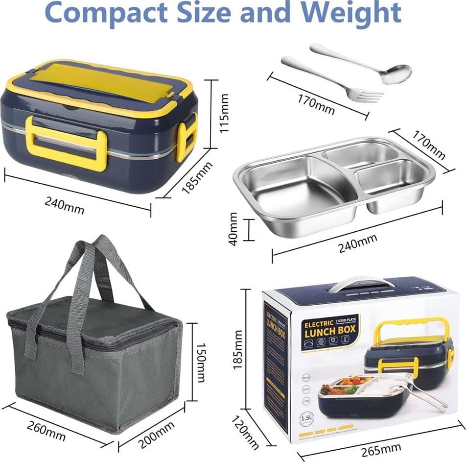 SCALDAVIVANDE ELETTRICO LUNCH BOX PORTATILE 220V 12V BORSA TRASPORTO FORCHETTA CUCCHIAIO - 7