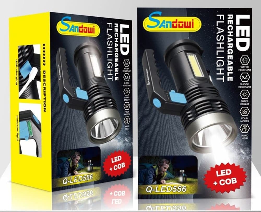TORCIA ELETTRICA PORTATILE RICARICABILE USB DOPPIA FUNZIONE LUCE LED+COB EMERGENZA Q-LED556 - 2